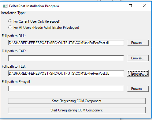 COM registration program and selected files to register